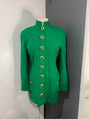 Vintage Green Women's Jacket with Gold Buttons